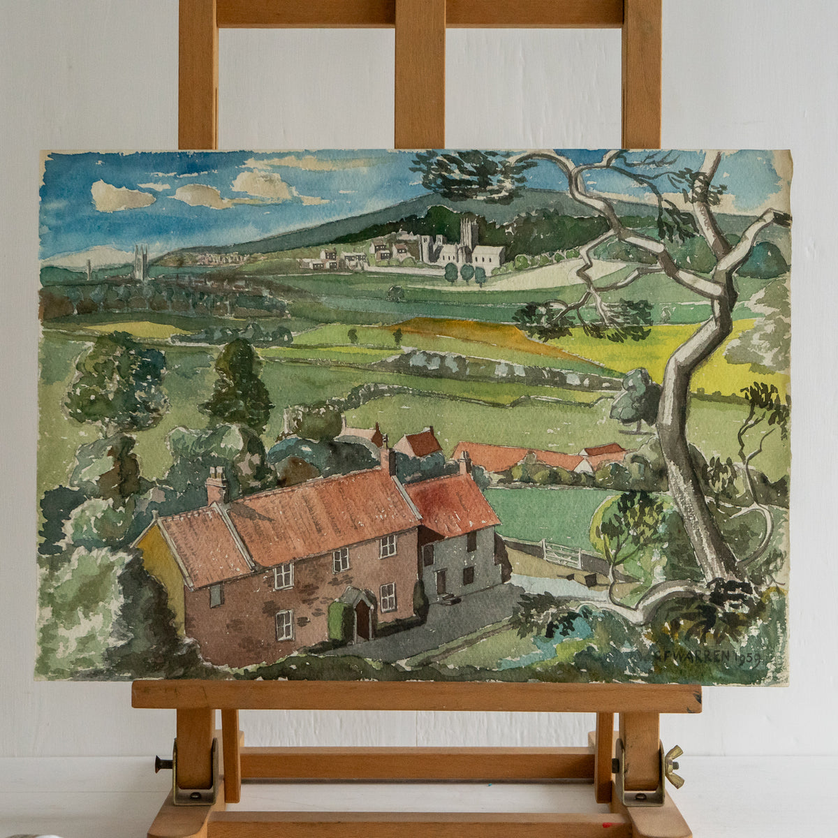 Vintage Watercolour Painting of a Rural Country Scene