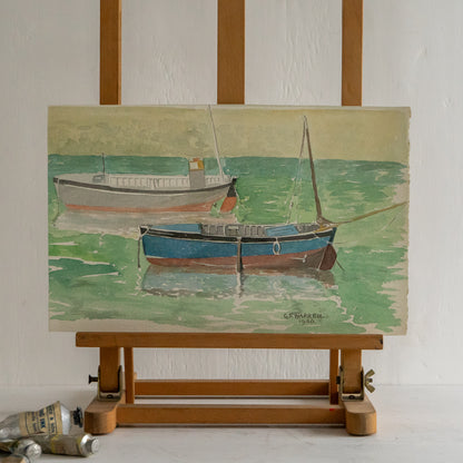 Vintage Waterrcolour Painting of Boats on the Water