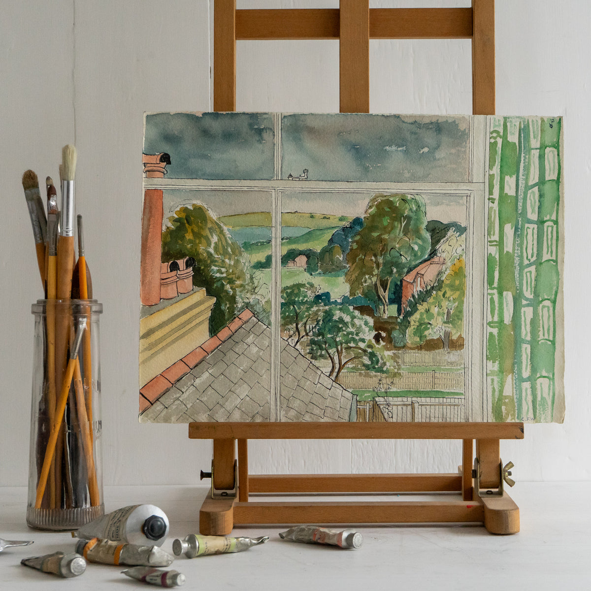 Vintage Watercolour Painting of London Road Salisbury