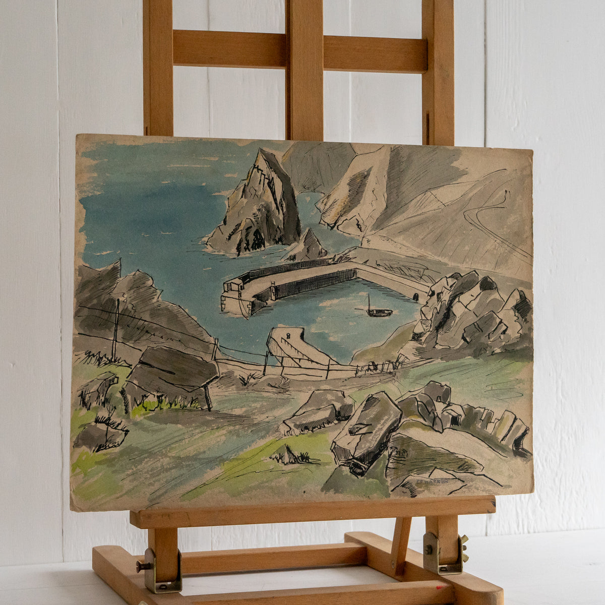 Vintage Watercolour Painting of Mullion Cove