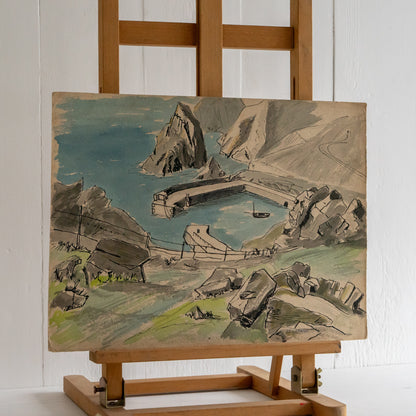 Vintage Watercolour Painting of Mullion Cove