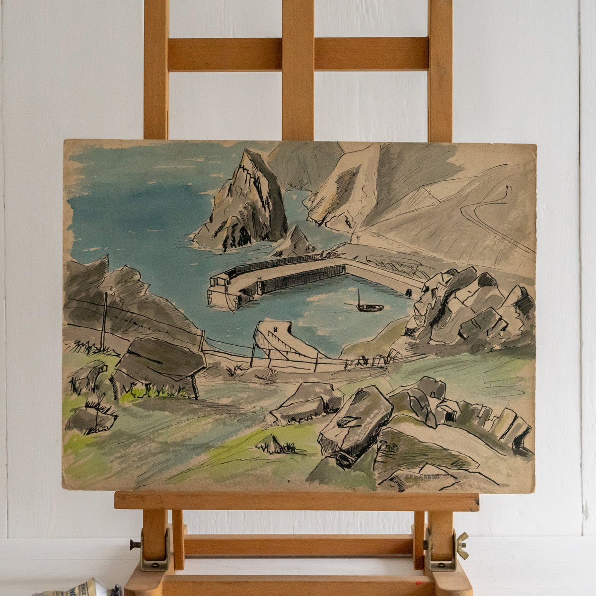 Vintage Watercolour Painting of Mullion Cove