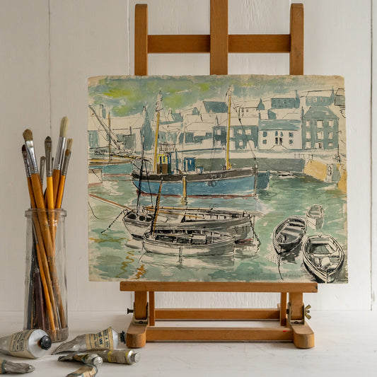 Vintage watercolour Painting of Porthleven Harbour