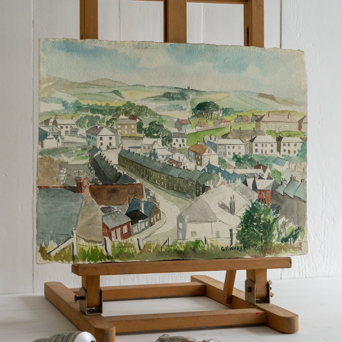 Vintage Watercolour Street Scene Painting of  Porthleven