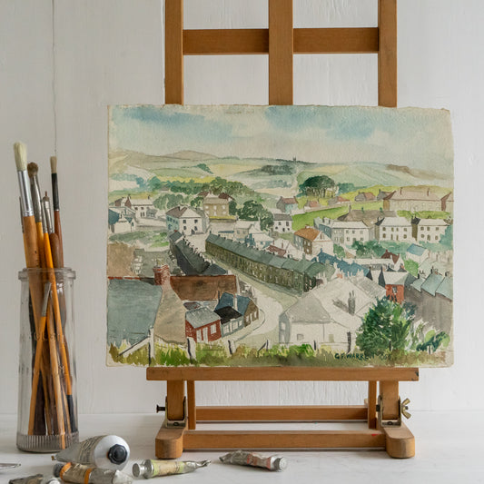 Vintage Watercolour Street Scene Painting of  Porthleven