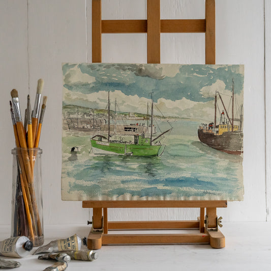 Vintage Watercolour Painting of Newlyn Cornwall
