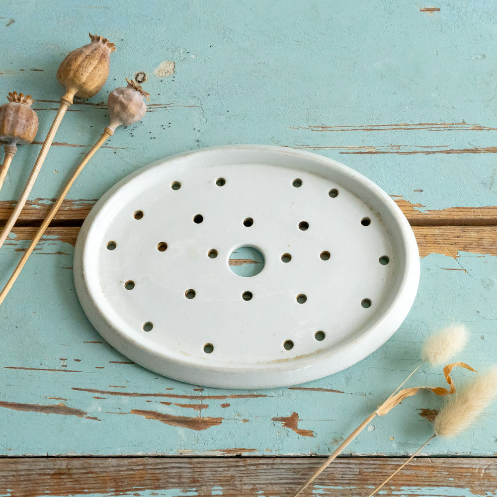 VINTAGE WHITE IRONSTONE DRAINER PLATE