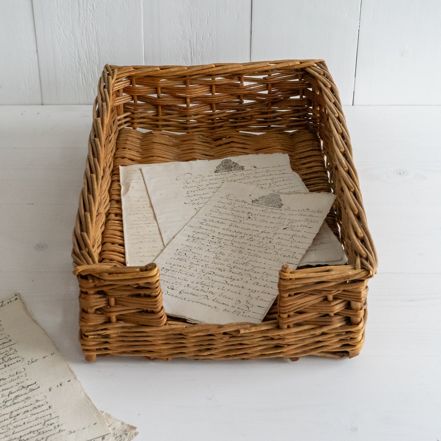 Vintage Wicker Letter Tray Basket