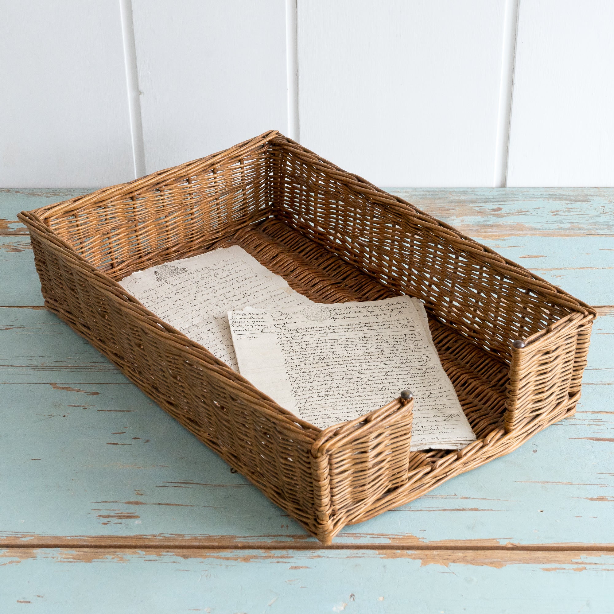 Vintage Wicker Office Desk Organizer Letter Tray cheapest