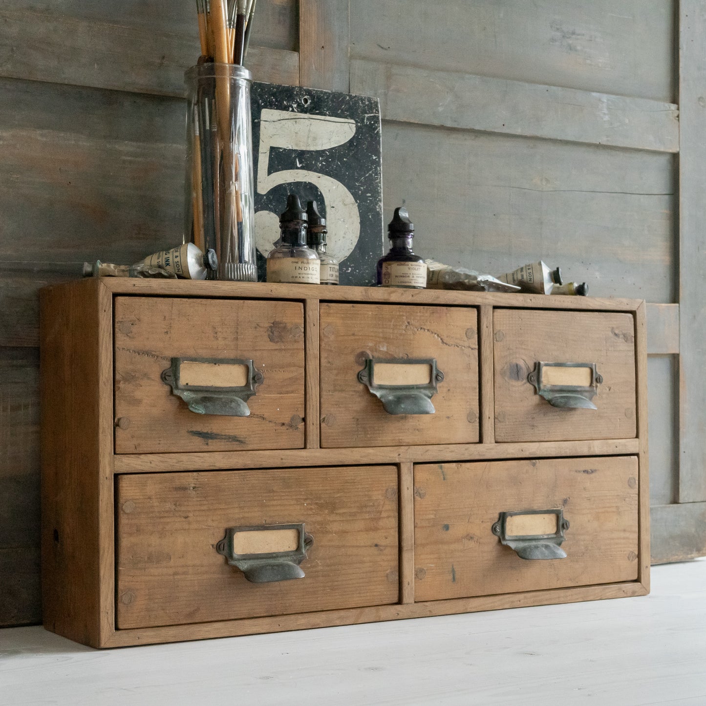 Vintage Wooden Bank of Drawers