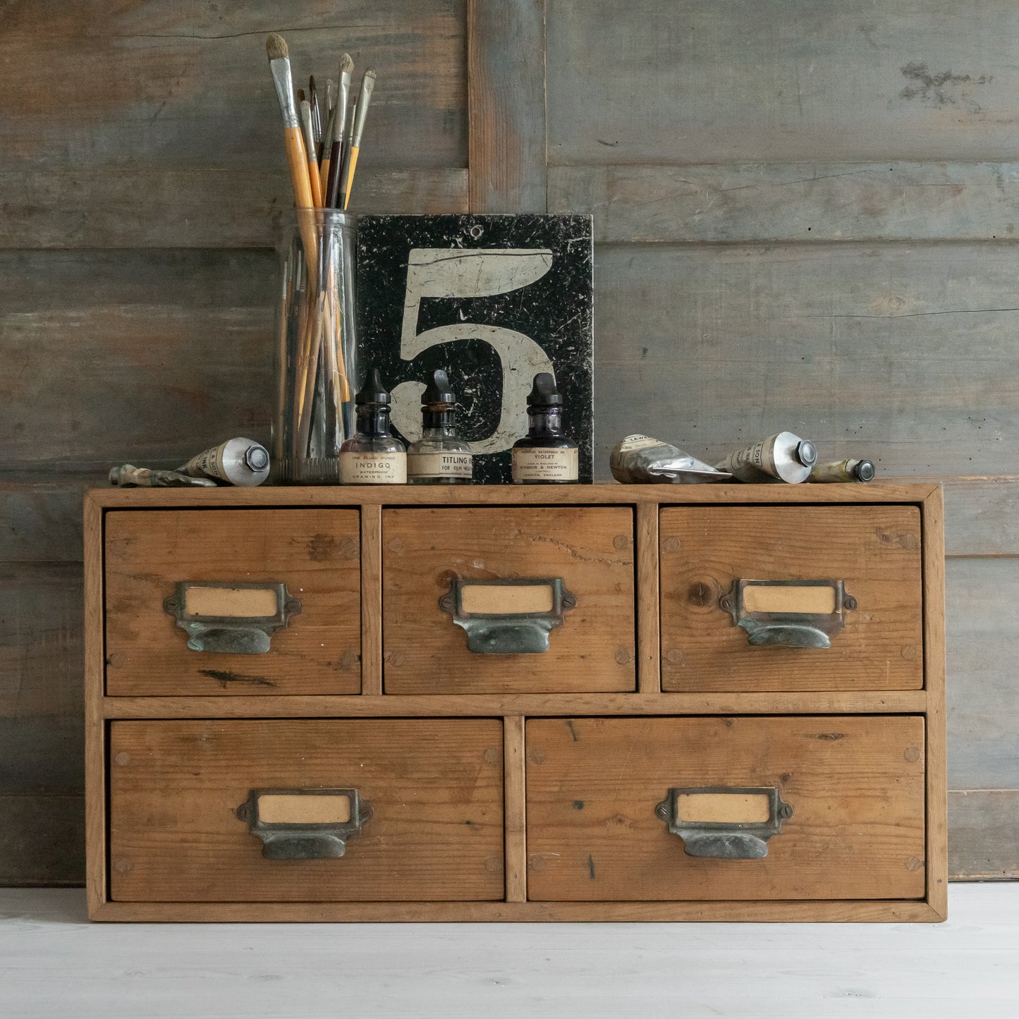 Vintage Wooden Bank of Drawers