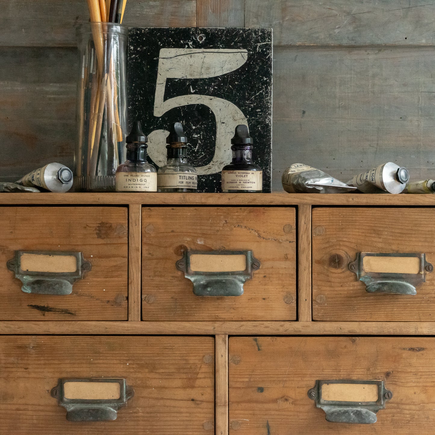 Vintage Wooden Bank of Drawers