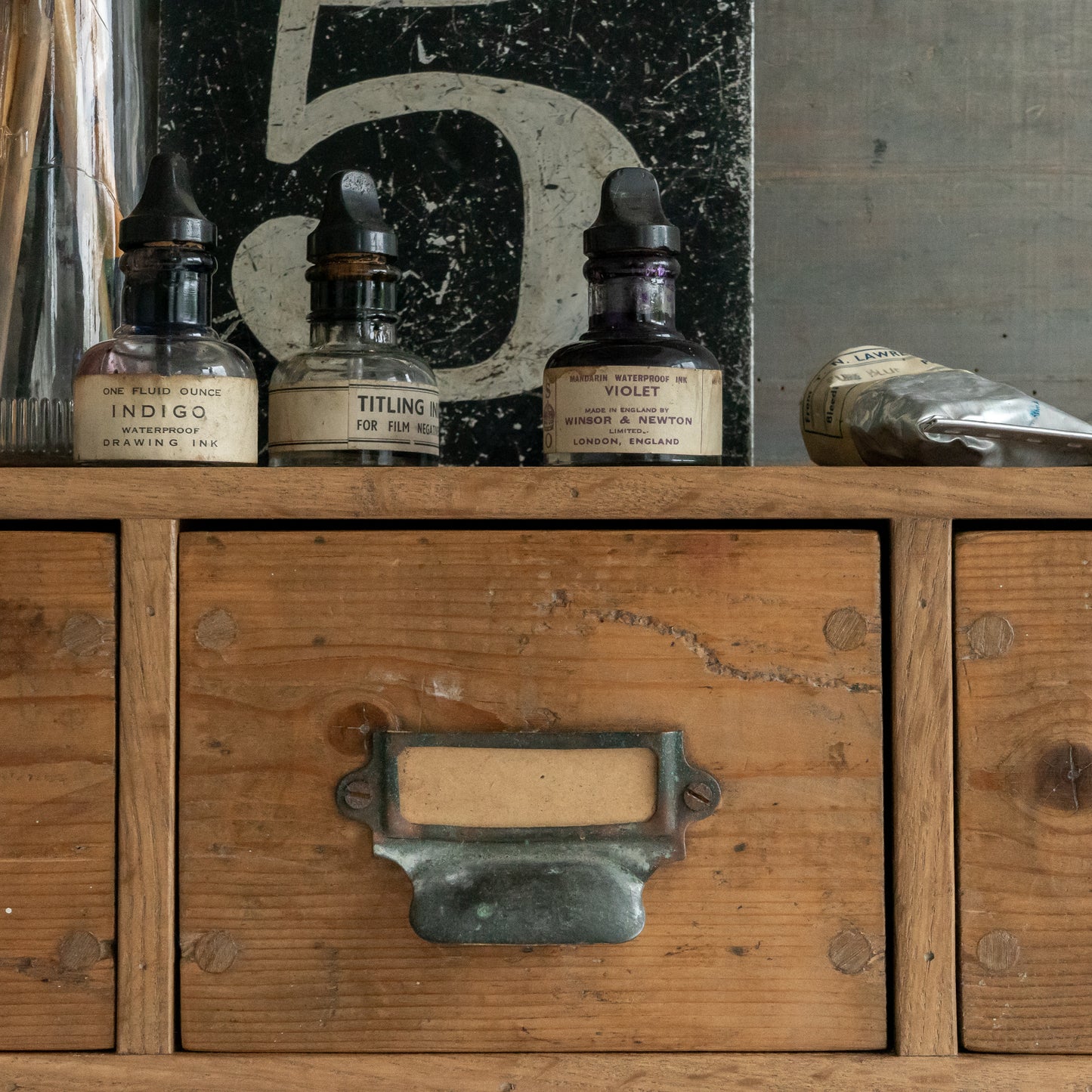 Vintage Wooden Bank of Drawers