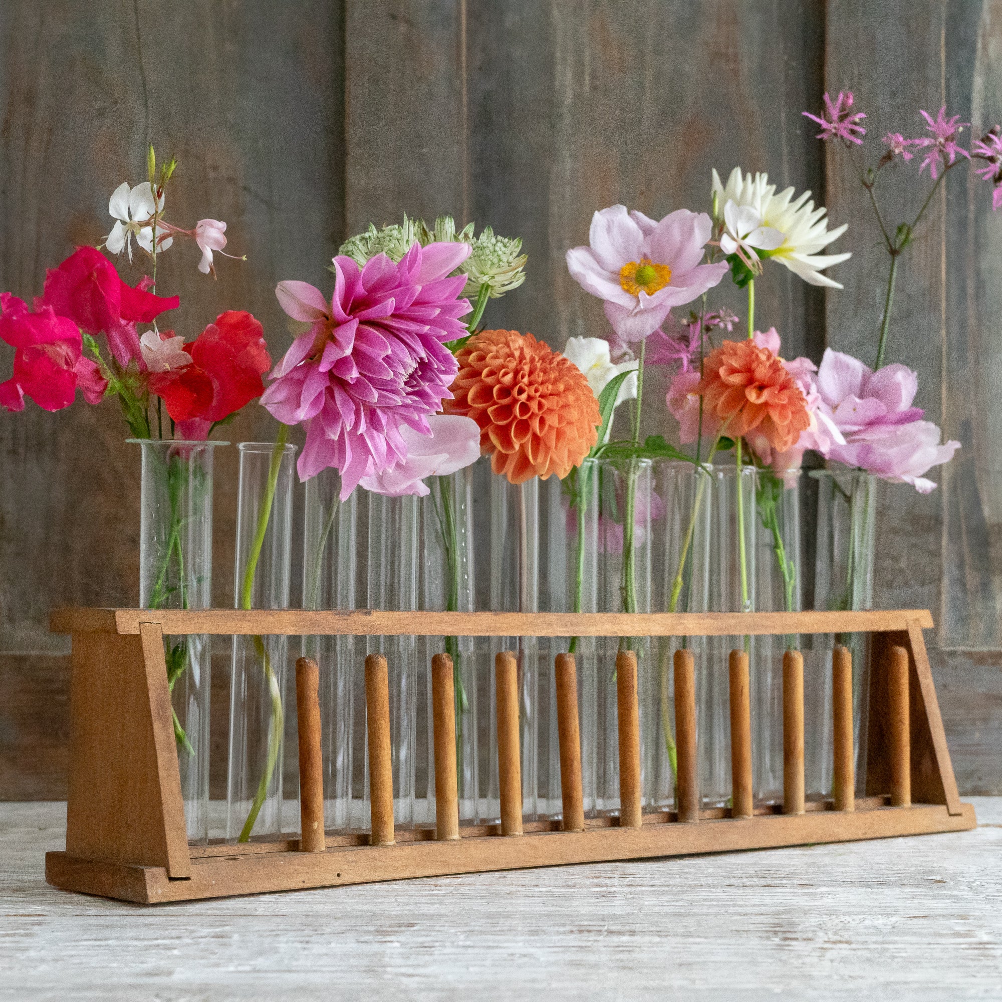 vintage Wooden Test Tube Rack with 12 Glass Tubes – Goose Home and Garden