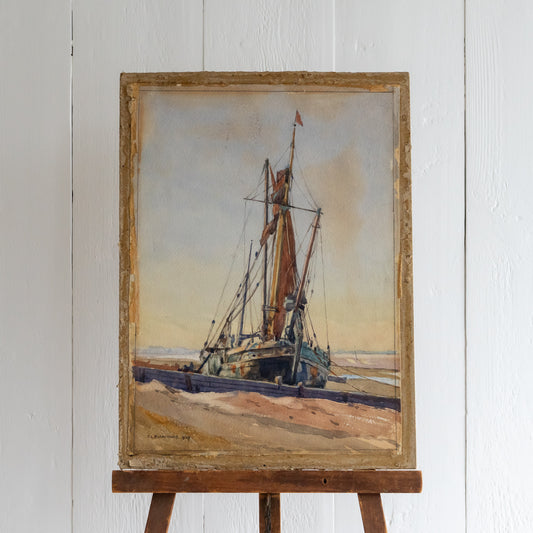 Watercolour Painting of a Ship on the Beach
