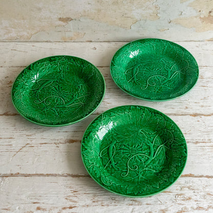 Wedgwood Vine and Basketweave Green Majolica Leaf Plate