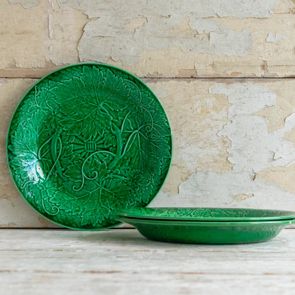 Wedgwood Vine and Basketweave Green Majolica Leaf Plate