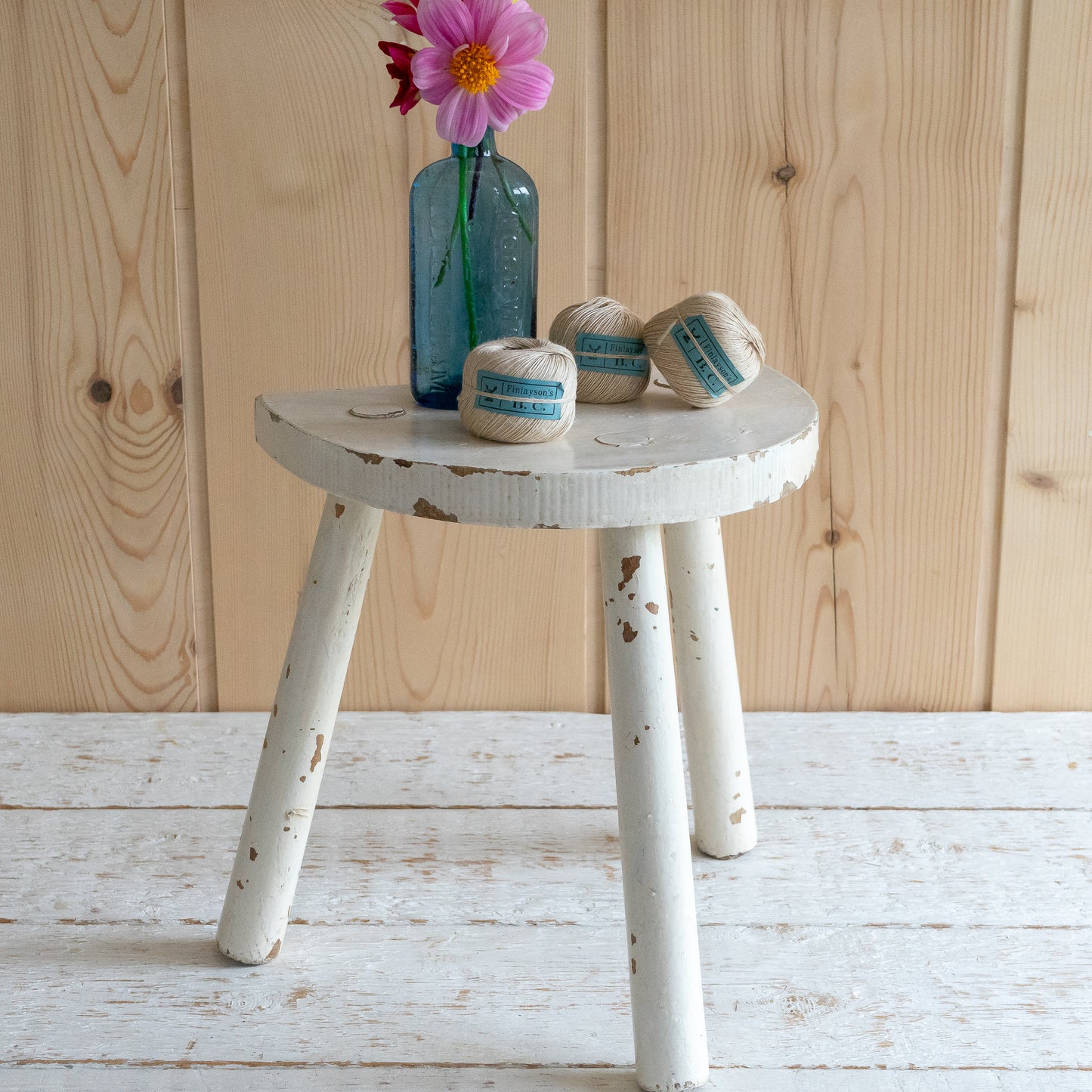 Rustic Painted Demi Lune Milking Stool