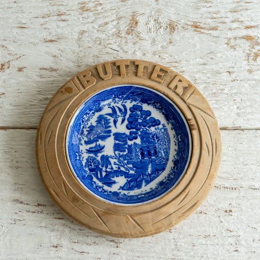 Wooden Butter Dish with Original Willow Pattern Liner