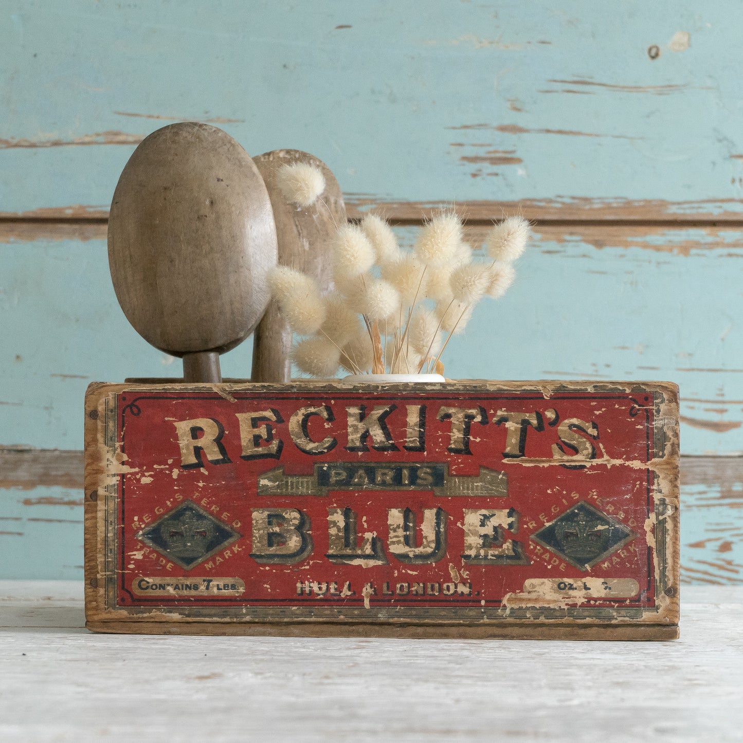 WOODEN RECKITTS BLUE BOX