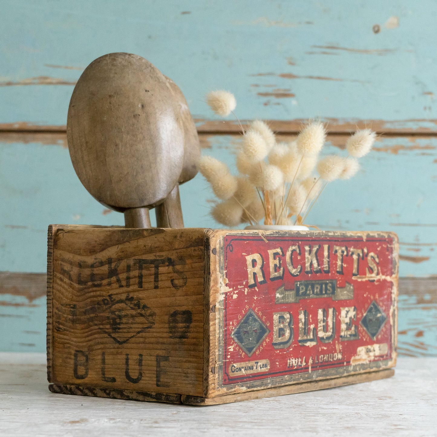 WOODEN RECKITTS BLUE BOX