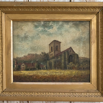Church Oil Painting in Original Glit Frame