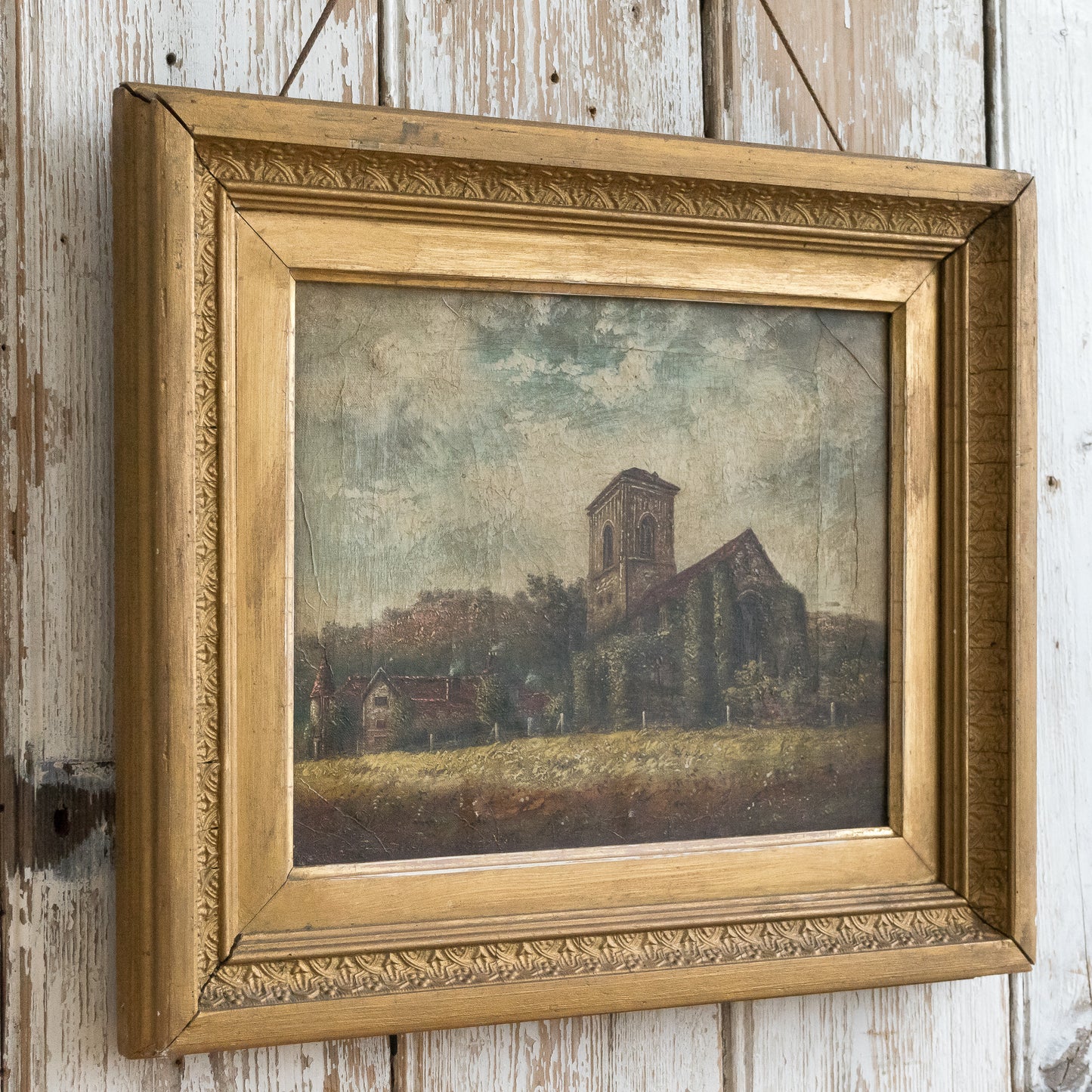Church Oil Painting in Original Glit Frame