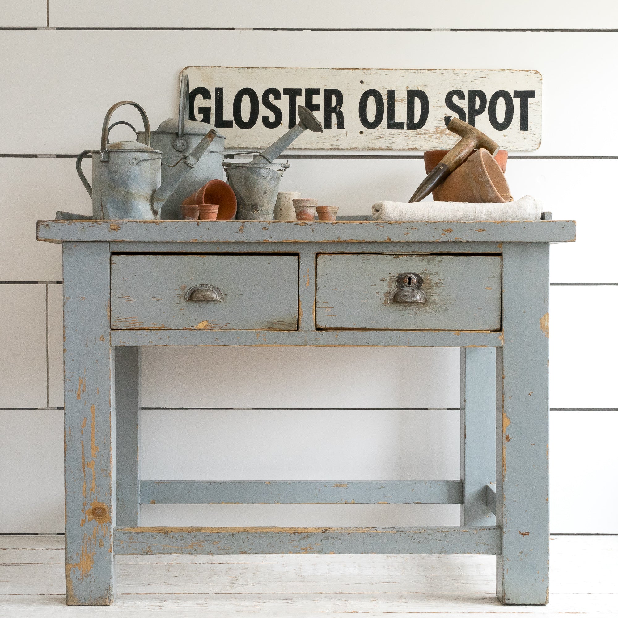 Original Painted Rustic Work Table – Goose Home and Garden