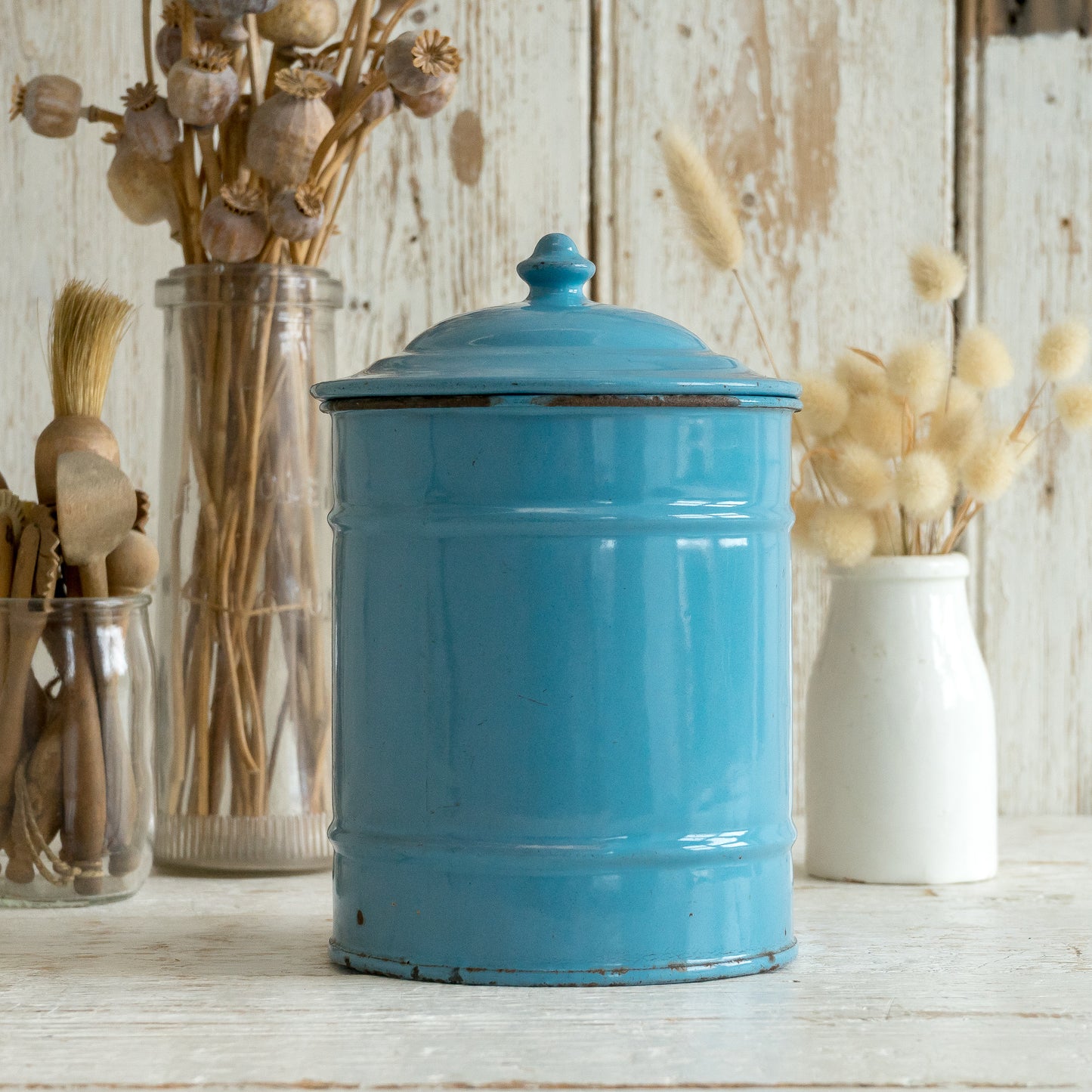 Vintage Blue Enamel Sago Storage Tin