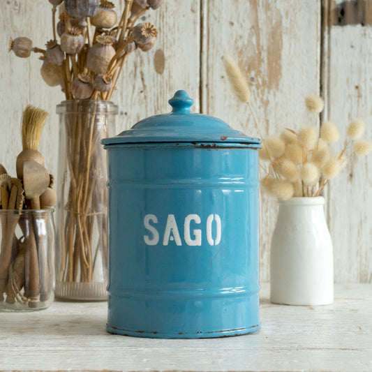 Vintage Blue Enamel Sago Storage Tin
