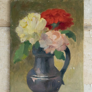 VINTAGE FRENCH OIL ON BOARD FLORAL PAINTING