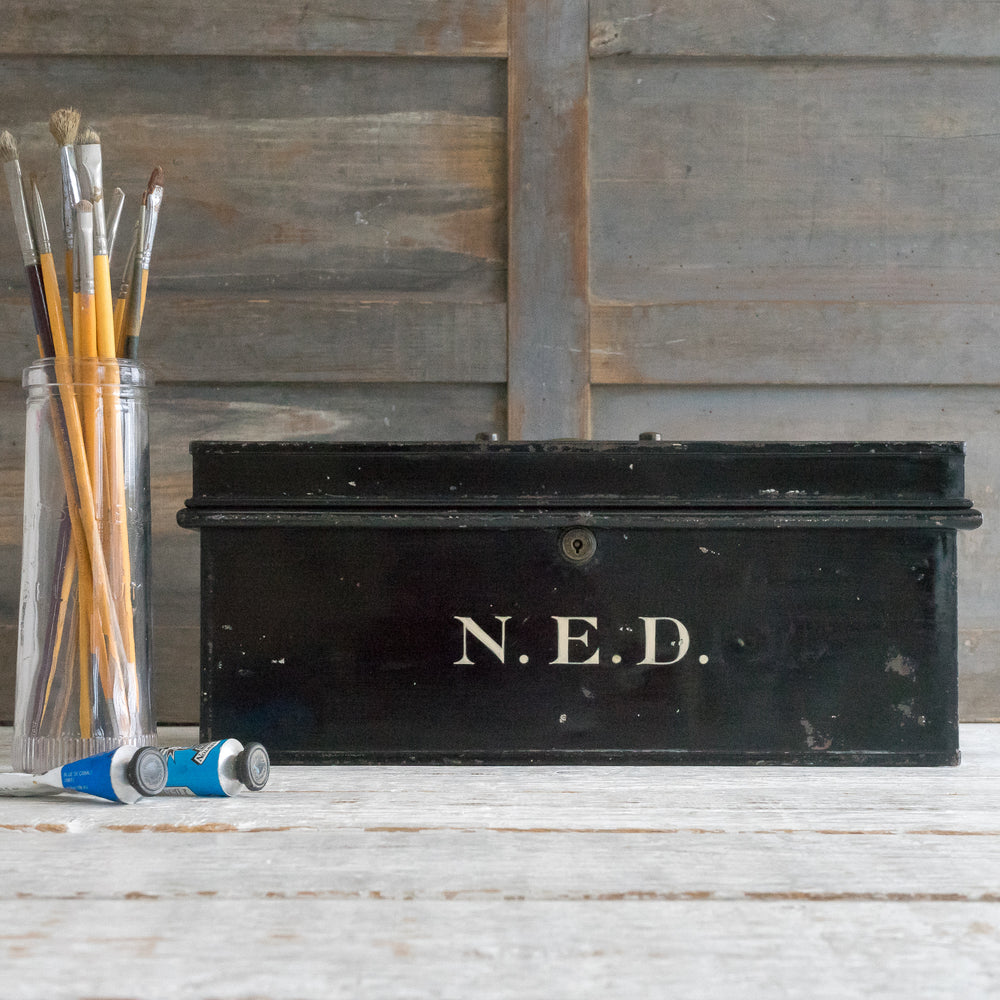 VINTAGE METAL DEED BOX